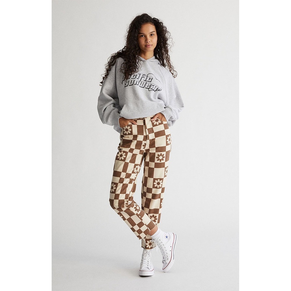 PacSun Eco Flower Checkerboard High‎ Waisted Straight Leg Jeans Size 24